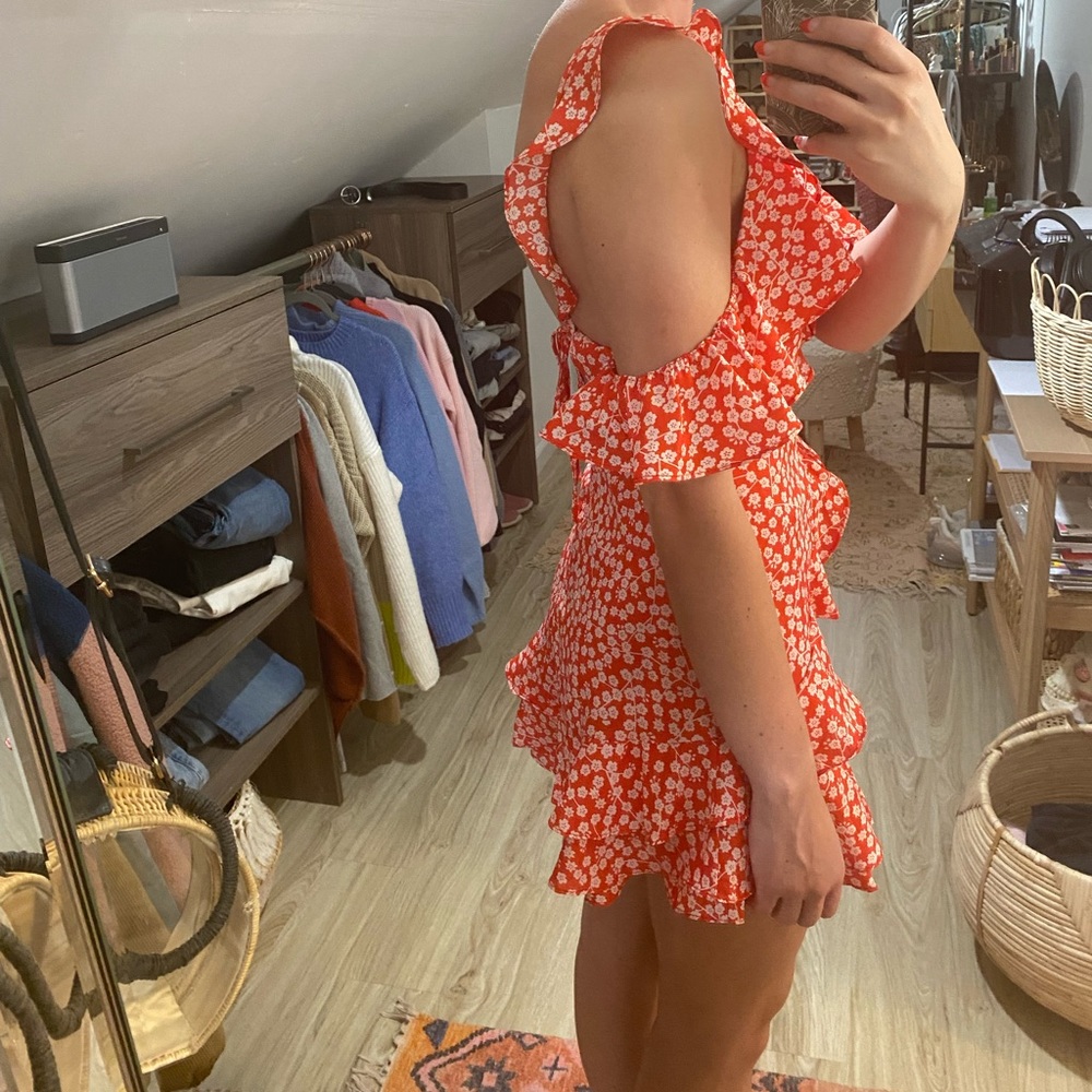 ShowPo Red Flower Ruffle Dress XS - Picture 3 of 4